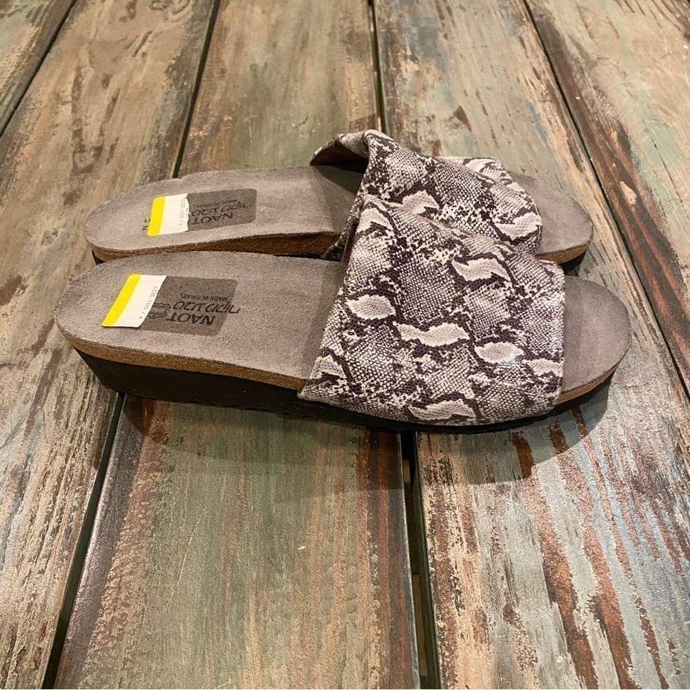 NAOT Alana Sandals Cork Comfort Slides Snakeskin Print Gray Women’s Sz 11 - Picture 3 of 10